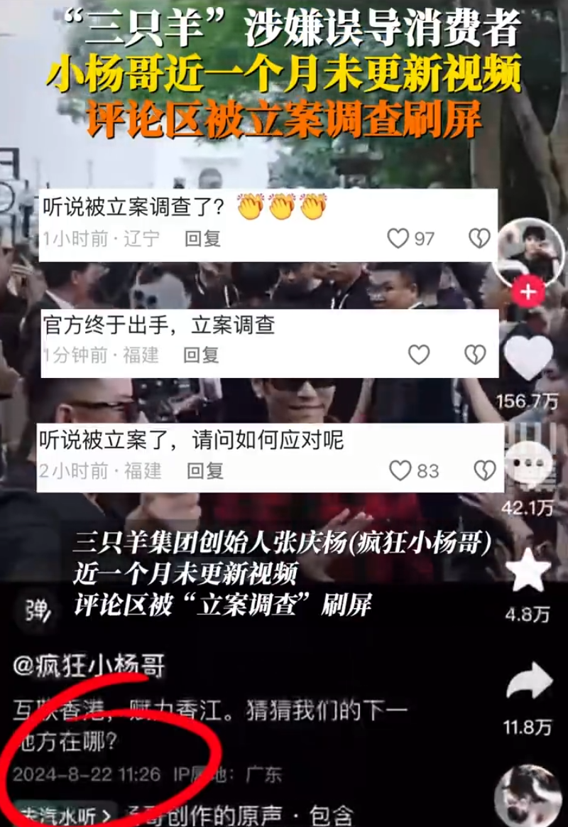 小杨哥评论区被立案调查刷屏，三只羊所有主播停播，墙倒众人推？_小杨哥评论区被立案调查刷屏，三只羊所有主播停播，墙倒众人推？_