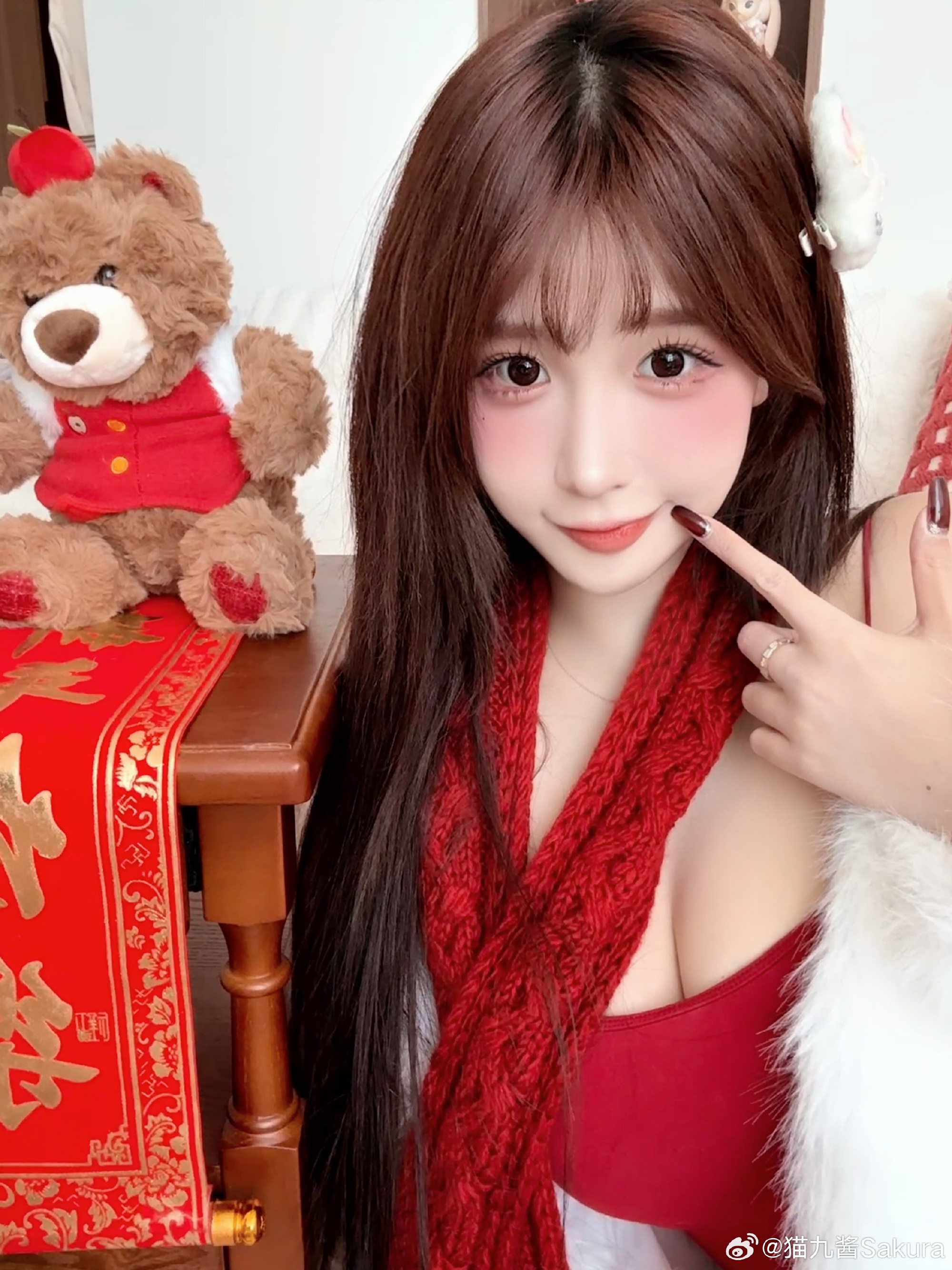 斗鱼主播最新猫九酱新年红色装扮套图第7张